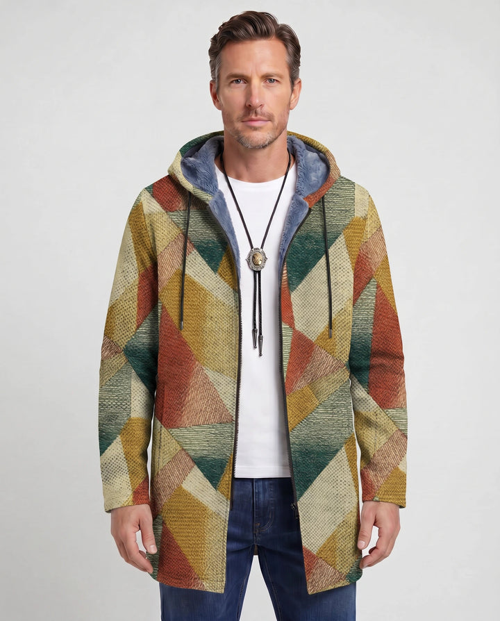 Men's Color Block Fleece Hooded Cardigan