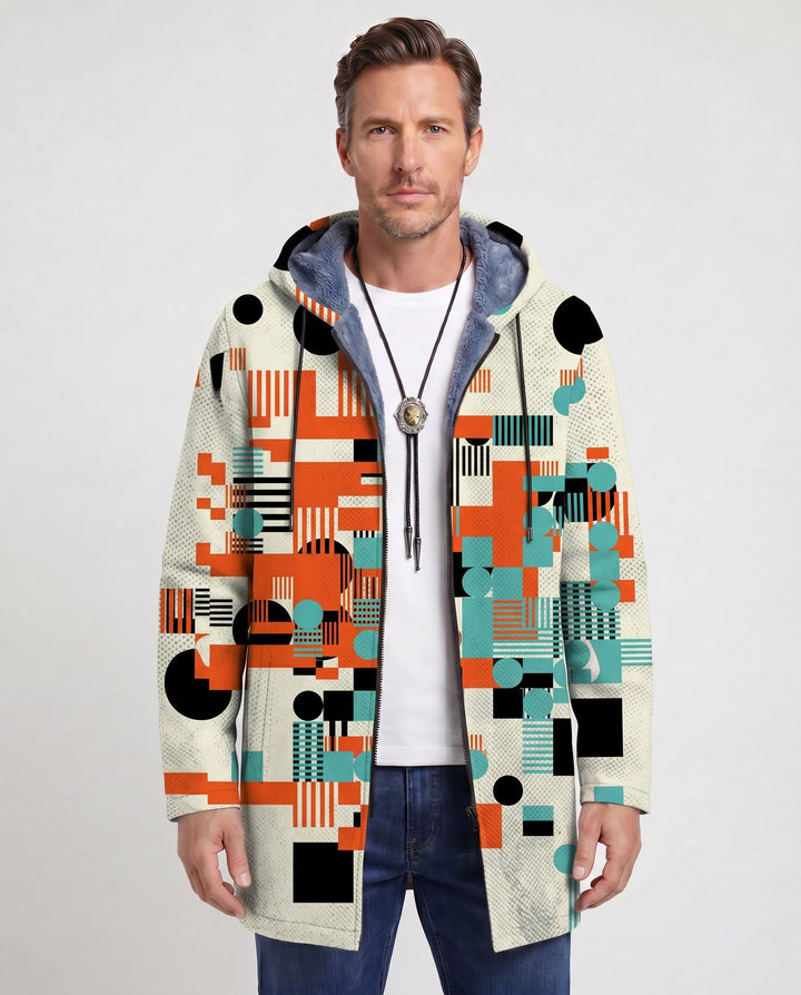 Men's Color Block Fleece Hooded Cardigan