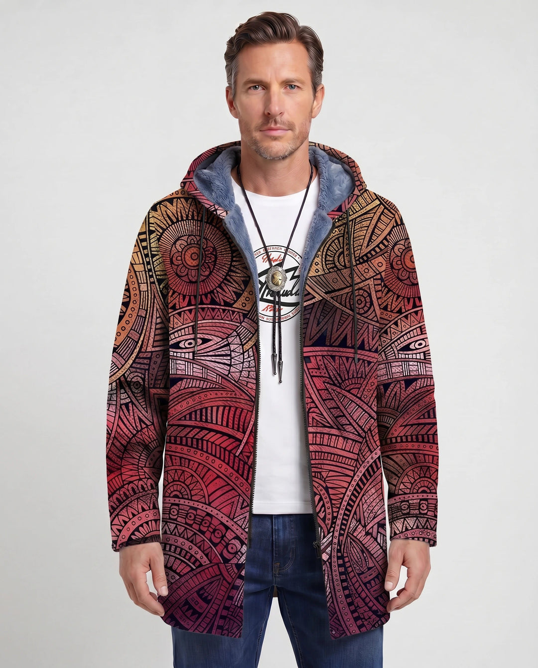 Men's Color Block Fleece Hooded Cardigan