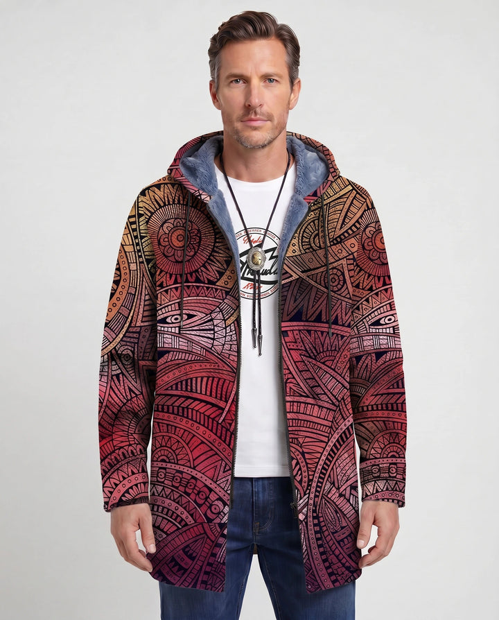 Men's Color Block Fleece Hooded Cardigan