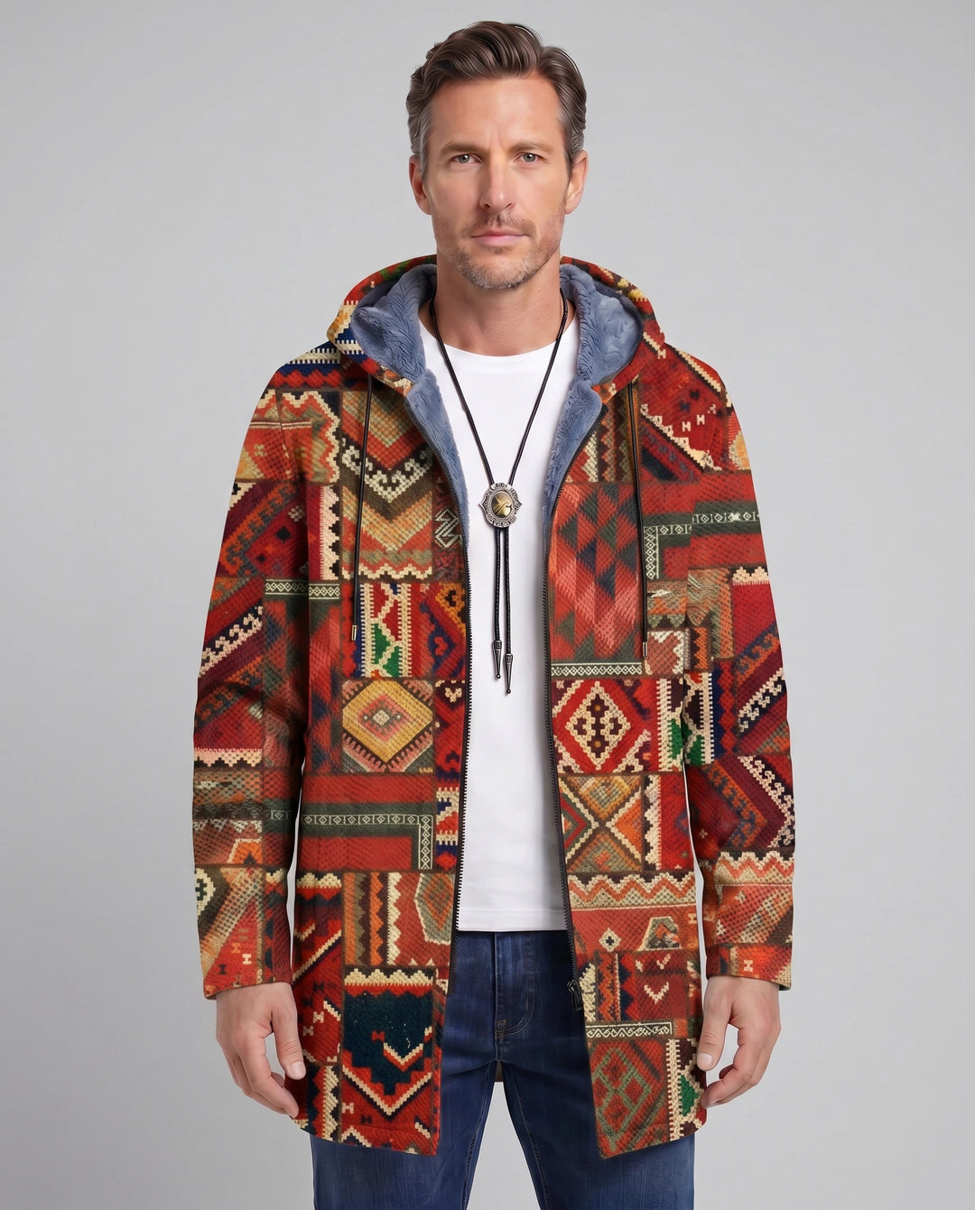 Men's Color Block Fleece Hooded Cardigan