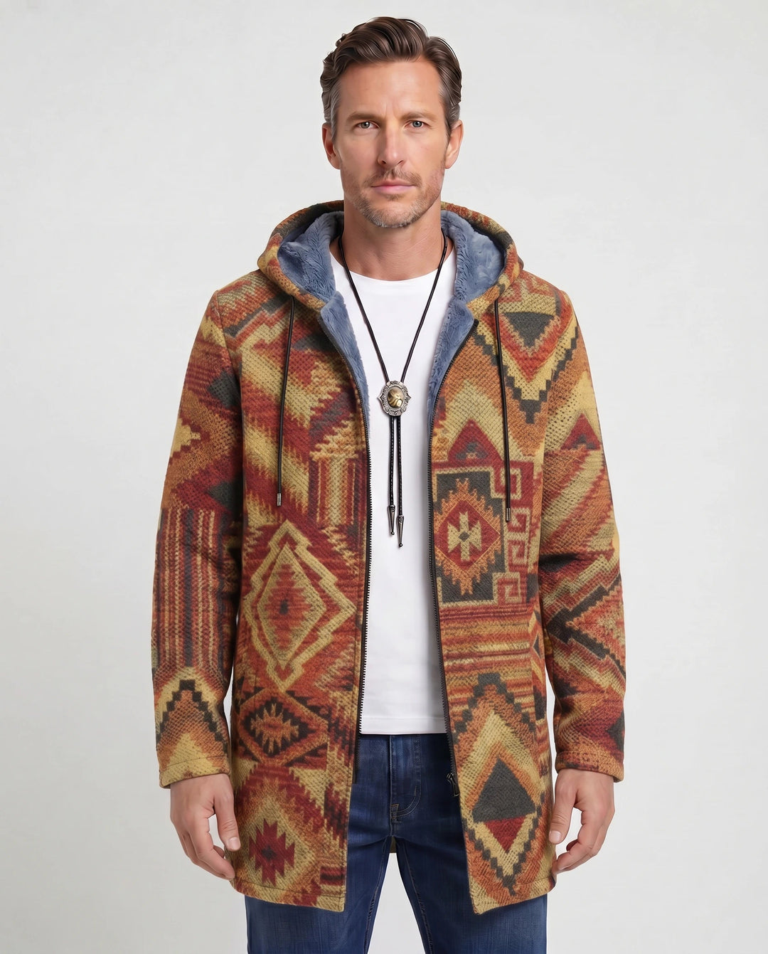 Men's Color Block Fleece Hooded Cardigan
