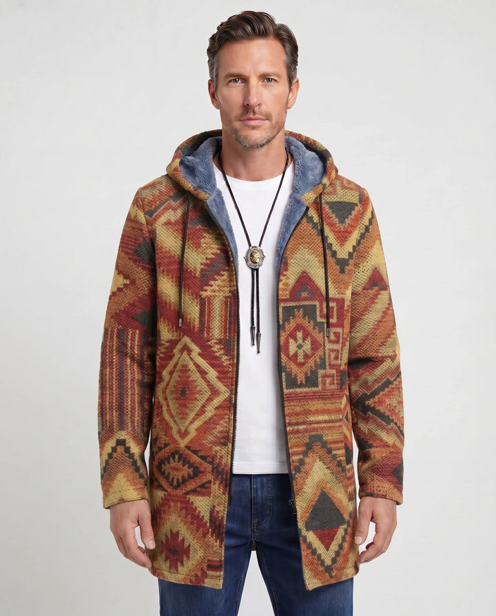 Men's Color Block Fleece Hooded Cardigan