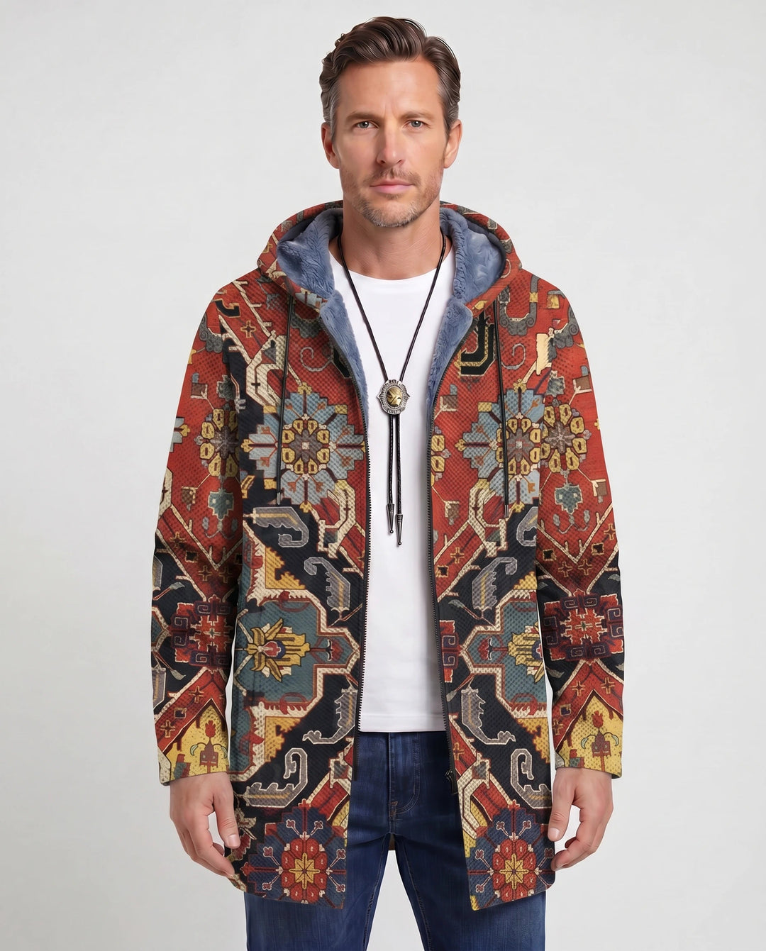 Men's Color Block Fleece Hooded Cardigan