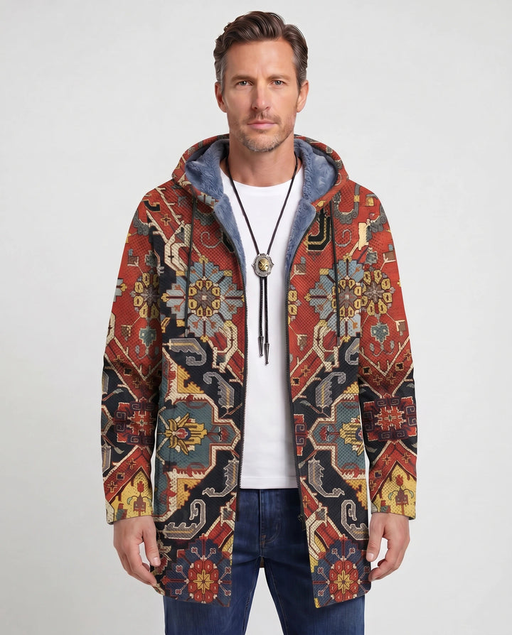Men's Color Block Fleece Hooded Cardigan