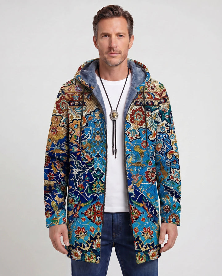 Men's Color Block Fleece Hooded Cardigan