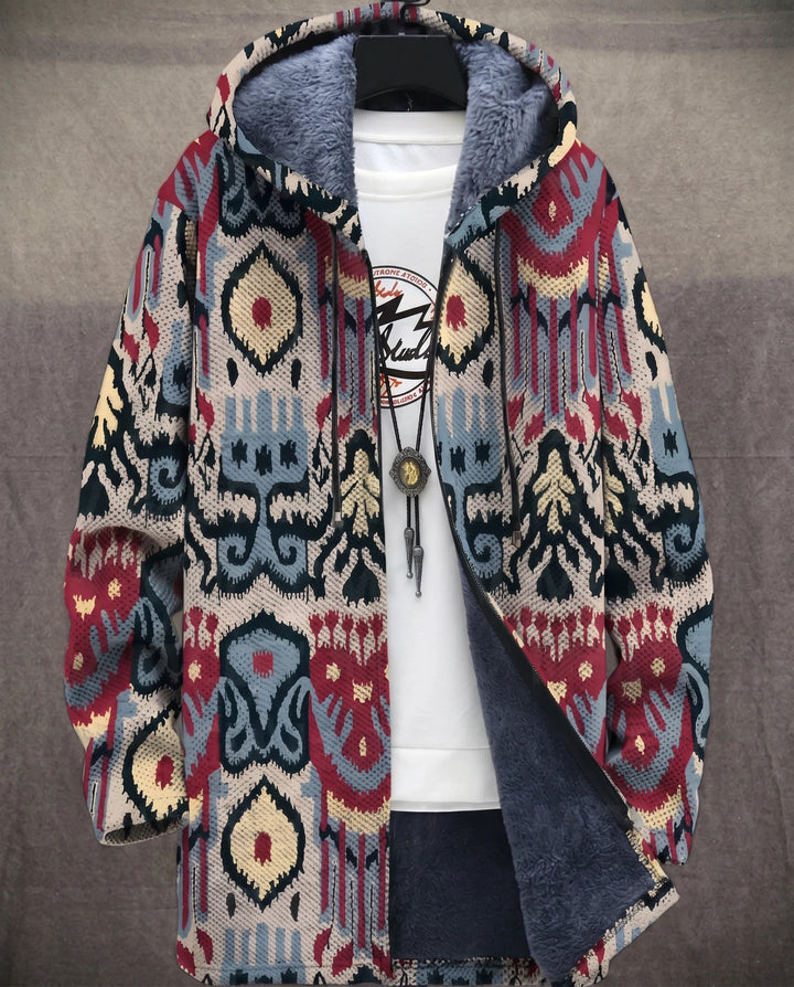 Men's Color Block Fleece Hooded Cardigan