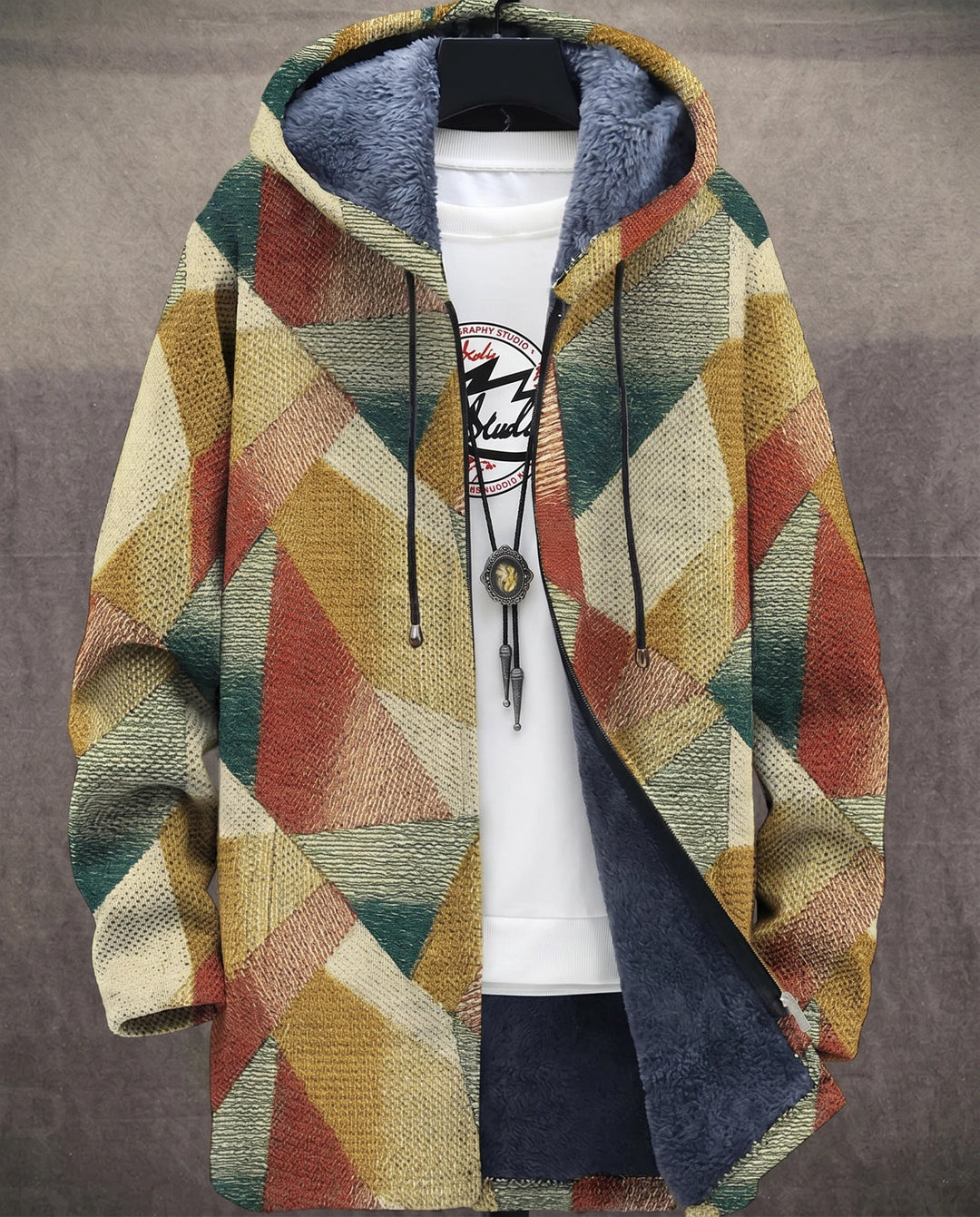 Men's Color Block Fleece Hooded Cardigan