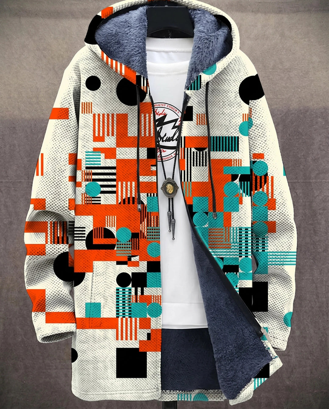 Men's Color Block Fleece Hooded Cardigan