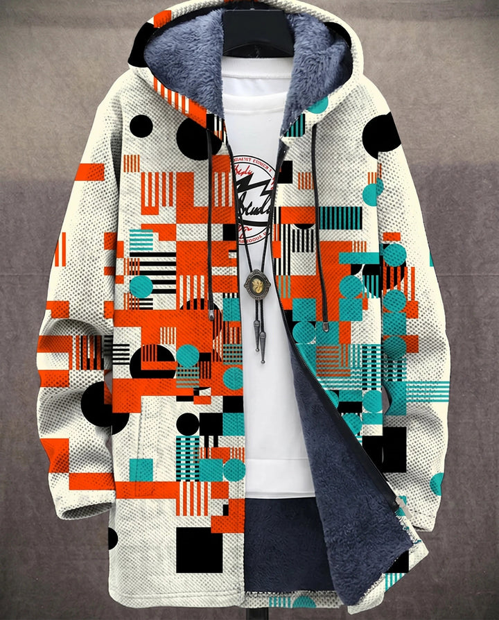 Men's Color Block Fleece Hooded Cardigan