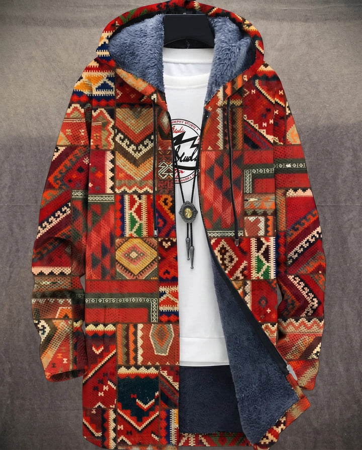 Men's Color Block Fleece Hooded Cardigan