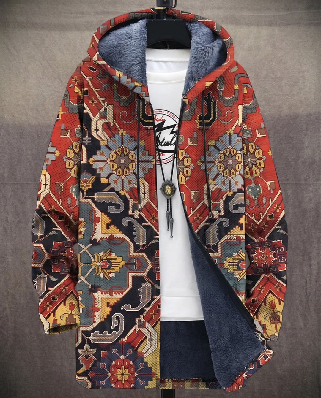 Men's Color Block Fleece Hooded Cardigan