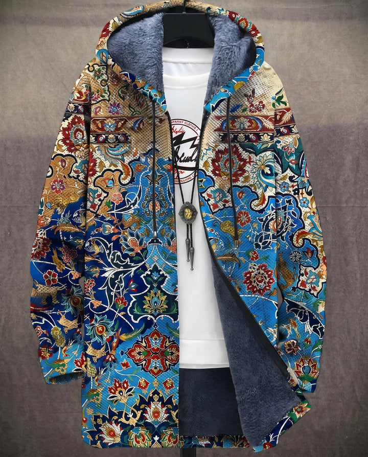 Men's Color Block Fleece Hooded Cardigan