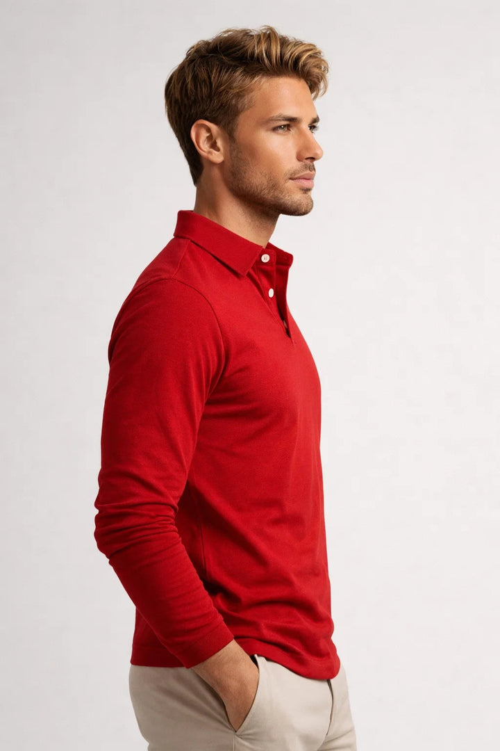 Men's Long Sleeve Polo Shirt with Classic Collar