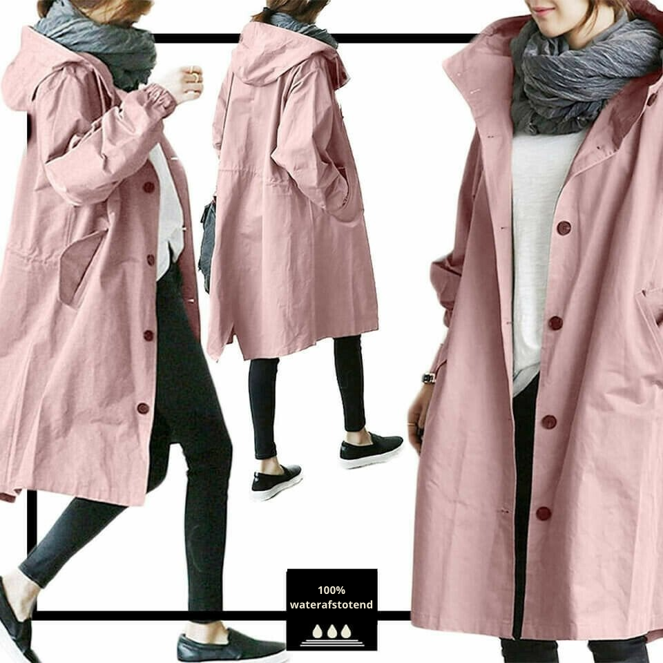 Women's Waterproof Jacket | Lightweight Hooded Raincoat | Windproof Shell Jacket with Button Closure and Adjustable Hood