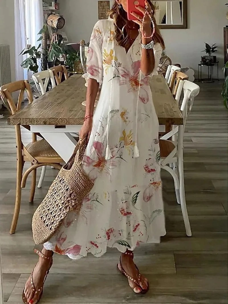 Women's Floral Print V-Neck Summer Dress